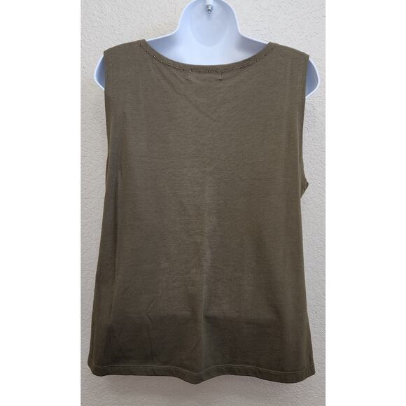 Draper's & Damon's Green Brown Sleeveless Top Large Lightweight Bronze Stud Neck - Picture 3 of 4